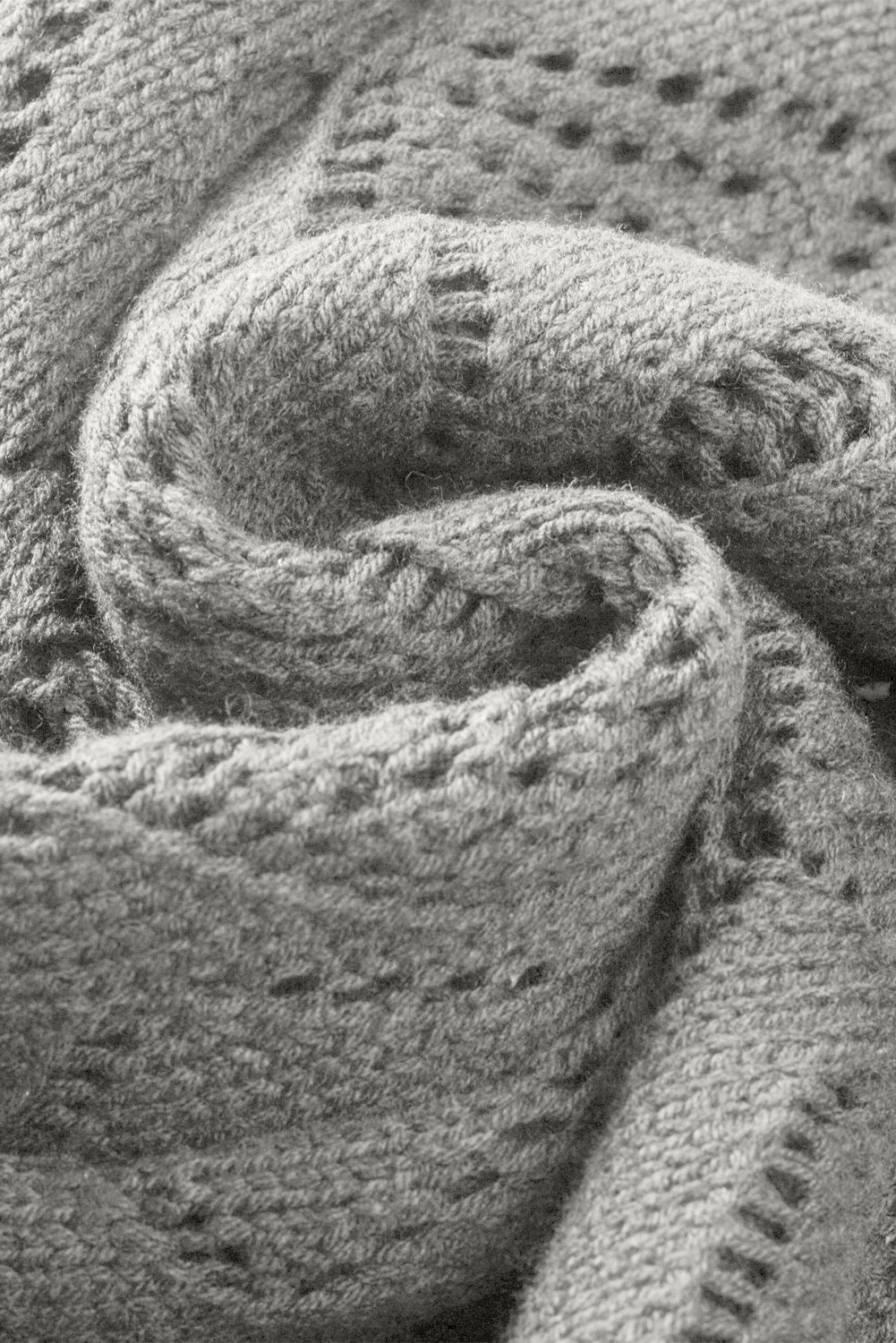 Gray Hollow-out Openwork Knit Cardigan Cardigans JT's Designer Fashion