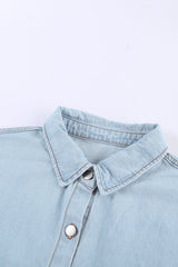 Sky Blue Contrast Leopard Denim Jacket Denim Jackets JT's Designer Fashion