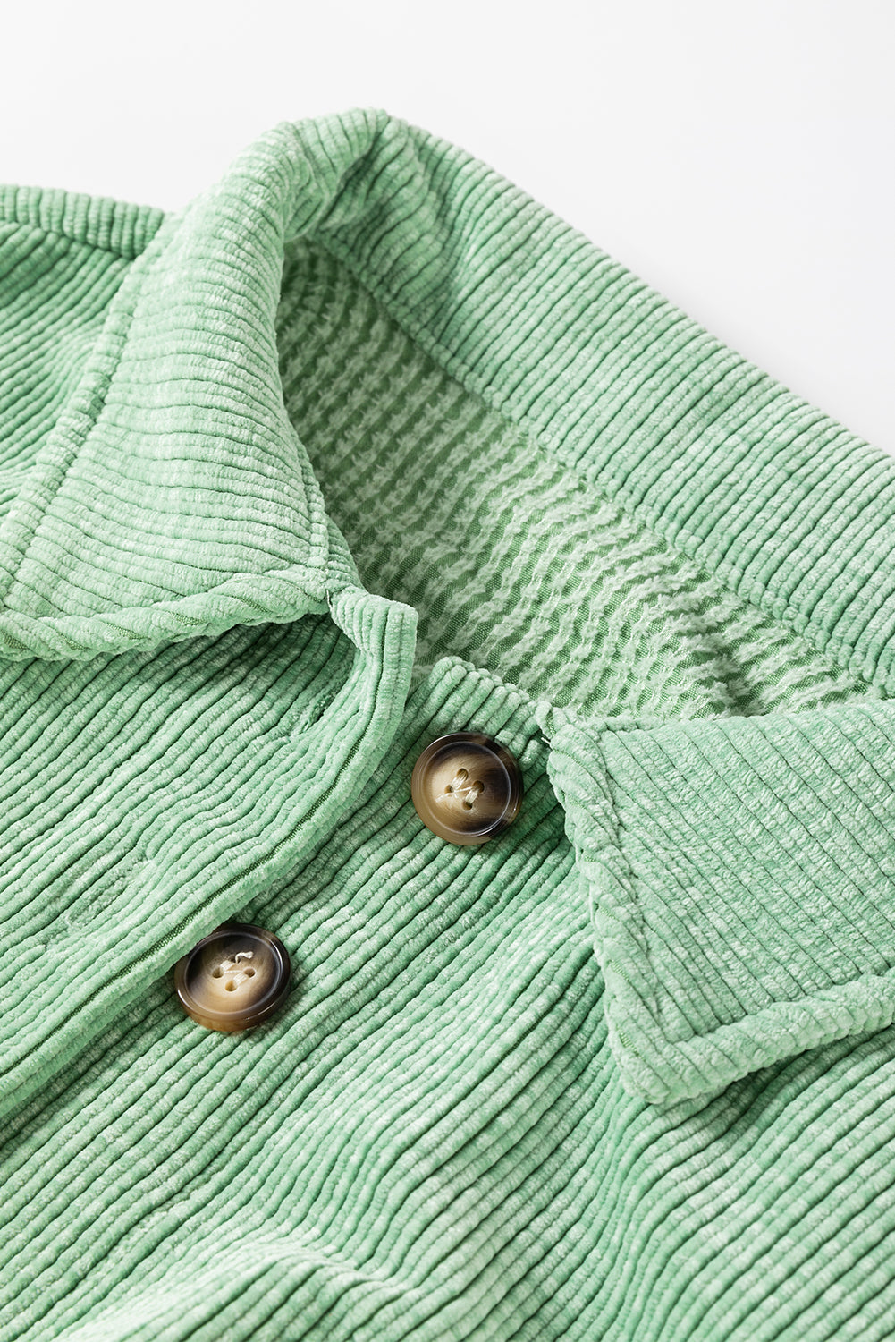 Mist Green Patched Pocket Button Up Corduroy Shacket Jackets JT's Designer Fashion