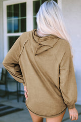 Khaki Waffled Expose Seam Drawstring Hoodie Sweatshirts & Hoodies JT's Designer Fashion