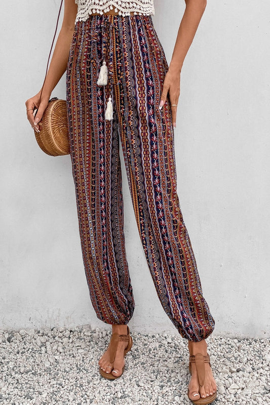 Tassel Printed High Waist Pants Brown Pants & Culotte JT's Designer Fashion