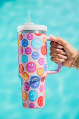 Fiery Red Rainbow Smiley Face Pattern Tumbler with Straw 40oz Tumblers JT's Designer Fashion