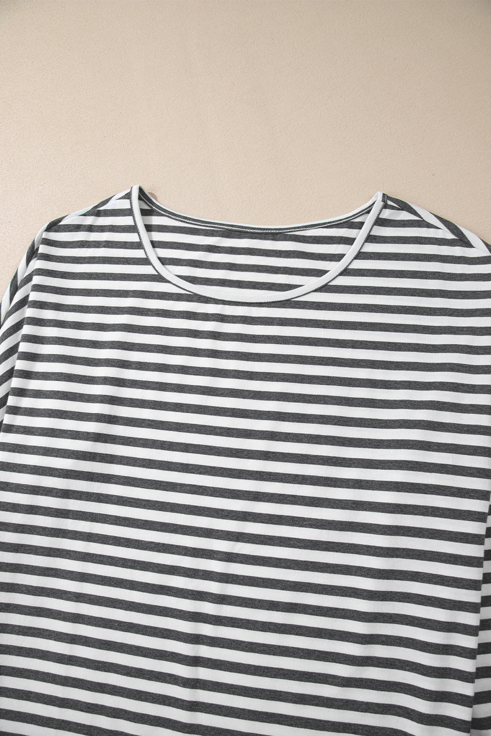 Gray Stripe Drop Sleeve Round Neck Oversized Long Sleeve Top Long Sleeve Tops JT's Designer Fashion