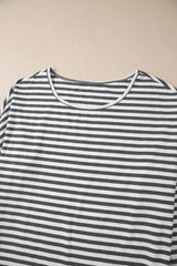 Gray Stripe Drop Sleeve Round Neck Oversized Long Sleeve Top Long Sleeve Tops JT's Designer Fashion