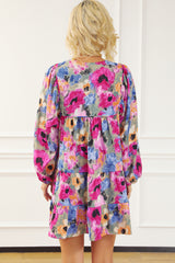 Multicolour Floral Tie Neck Bubble Sleeve Shift Dress Floral Dresses JT's Designer Fashion