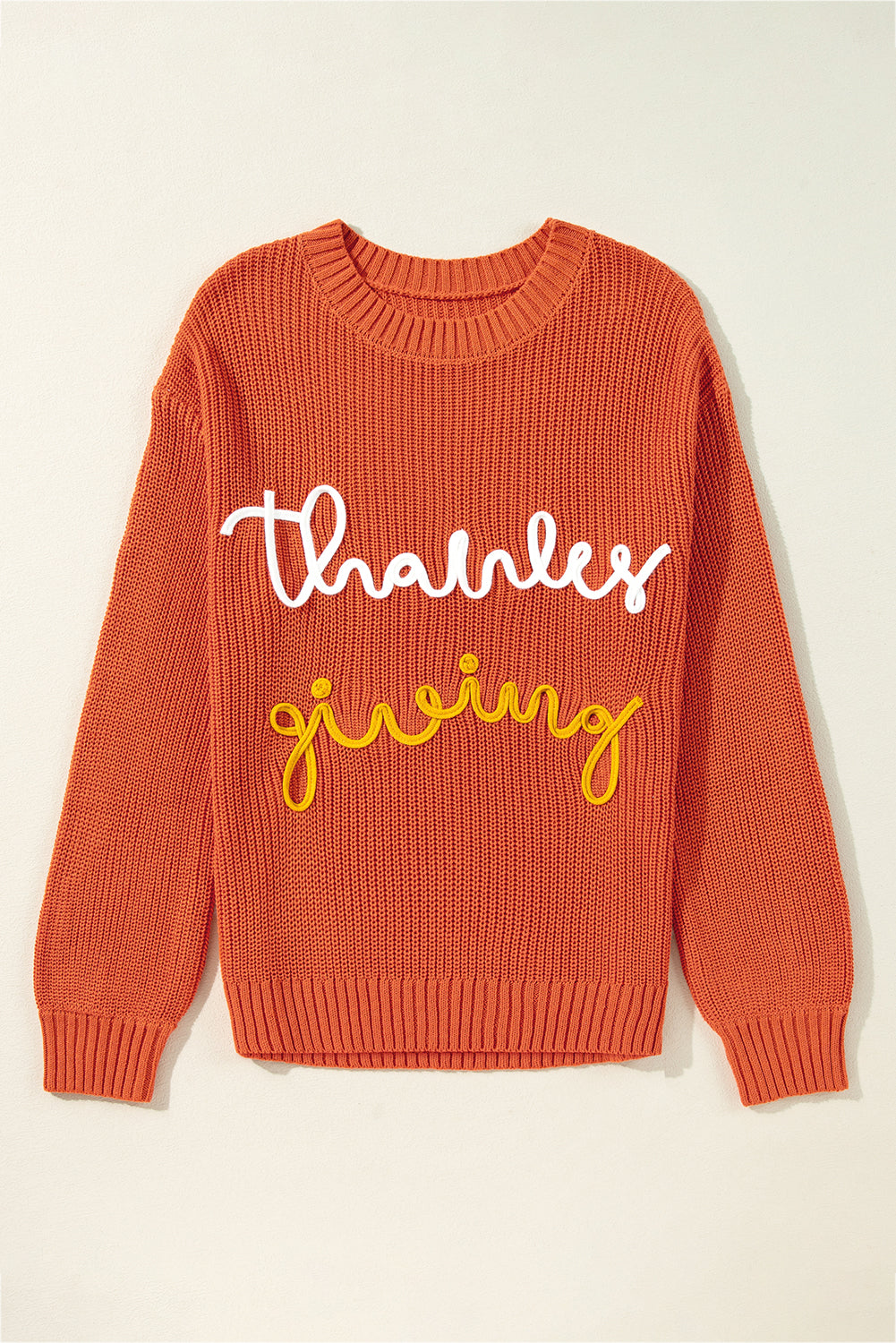 Gold Flame Thanks Giving Letter Graphic Crew Neck Sweater Sweaters JT's Designer Fashion