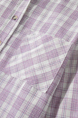 Pink Checkered Print Loose Fit Buttoned Hooded Shacket Plaid Shackets JT's Designer Fashion