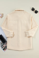 Oatmeal Corduroy Flap Pocket Button Up Shacket Jackets JT's Designer Fashion