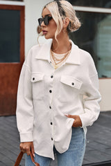 Solid Textured Flap Pocket Buttoned Shacket Jackets JT's Designer Fashion