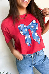 Red Rugby Bowknot Graphic Crew Neck Tee Graphic Tees JT's Designer Fashion