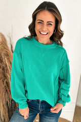 Mint Green Splicing Round Neck Pullover Sweatshirt Sweatshirts & Hoodies JT's Designer Fashion