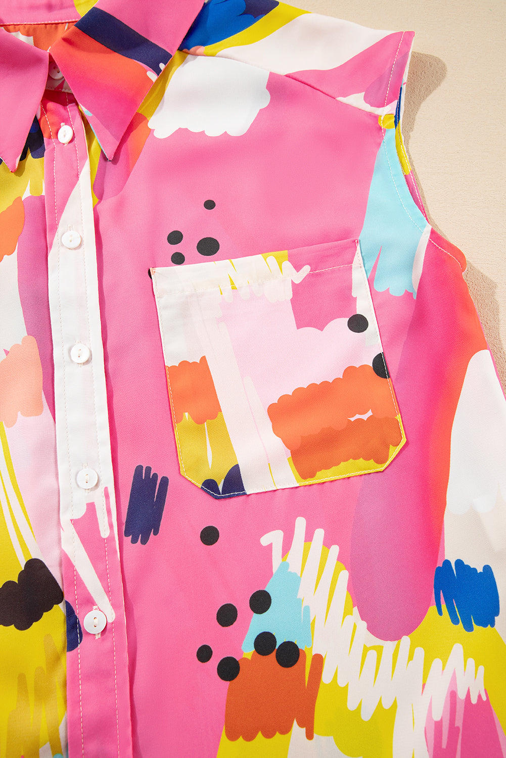 Multicolour Abstract Print Collared Cap Sleeve Casual Shirt Blouses & Shirts JT's Designer Fashion