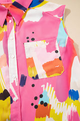 Multicolour Abstract Print Collared Cap Sleeve Casual Shirt Blouses & Shirts JT's Designer Fashion
