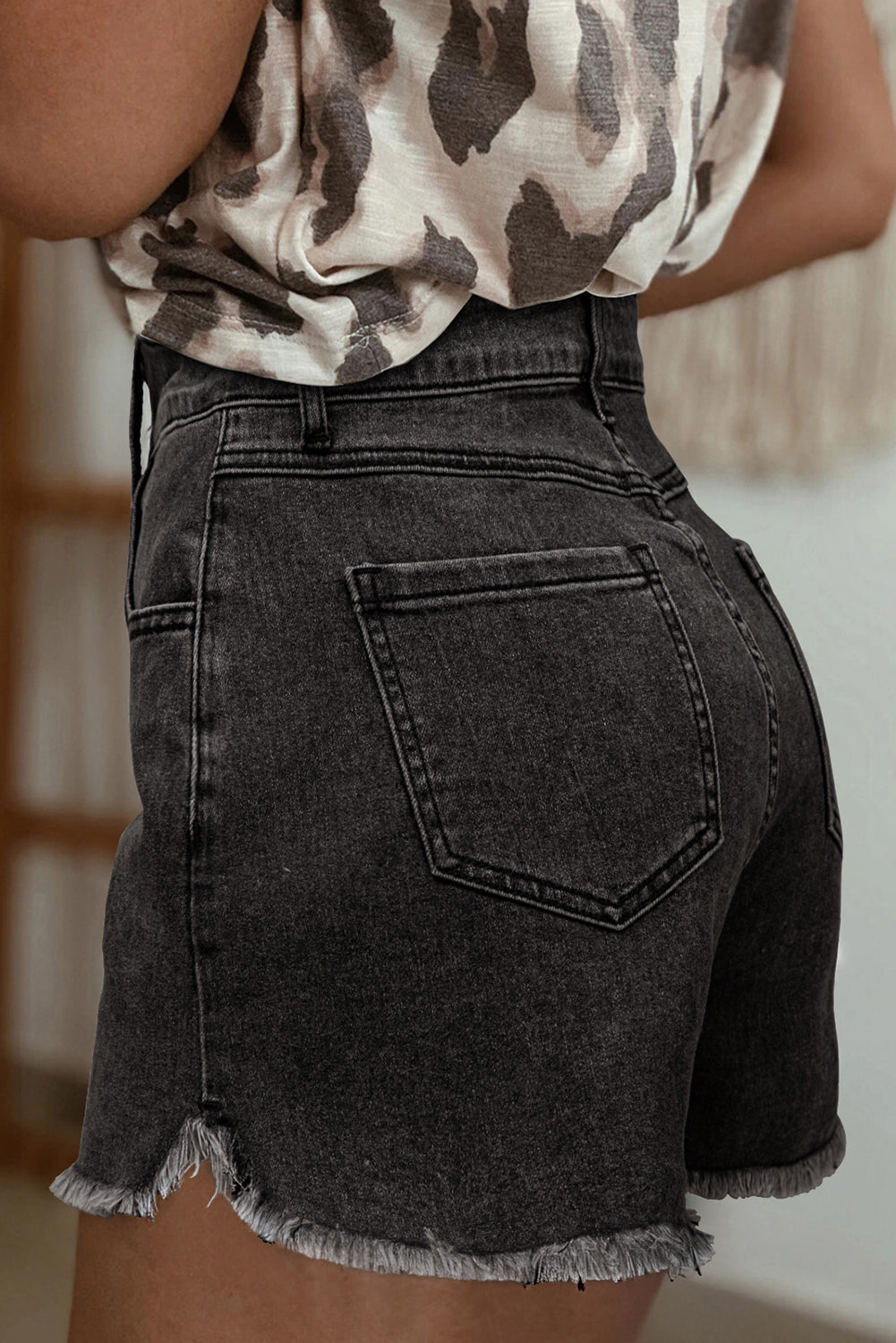 Carbon Grey Raw Hem High Waist Denim Shorts Denim Shorts JT's Designer Fashion