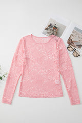 Blossom Floral Lace Sheer Long Sleeve Top Long Sleeve Tops JT's Designer Fashion