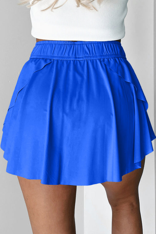 Sky Blue Drawstring High Waist Lined Tennis Skorts Skirts & Petticoat JT's Designer Fashion