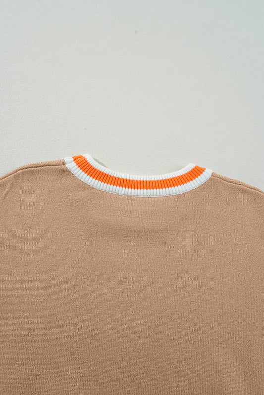 Parchment Colorblock Striped Trim Drop Shoulder Sweater Sweaters JT's Designer Fashion