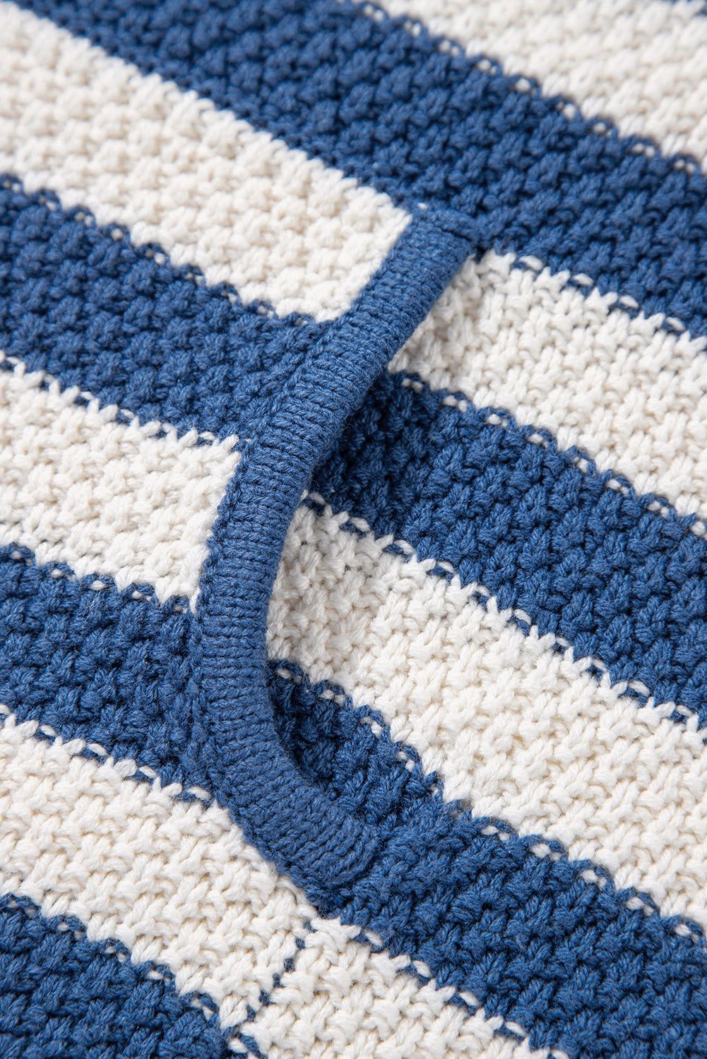 Blue Stripe V Neck Pocketed Drawstring Hooded Sweater Sweaters JT's Designer Fashion