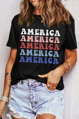 Black Colorful AMERICA Print Crewneck Patriotic T Shirt Graphic Tees JT's Designer Fashion