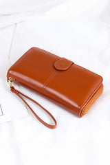 Cinnamon Faux Leather Zip Around Wrist Strap Long Wallet Handbags JT's Designer Fashion