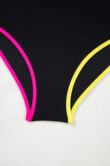 Black Color Block Drawstring Side V Neck High Waist Bikini Set Bikinis JT's Designer Fashion
