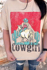 Khaki Cowgirl Rodeo Graphic Western Fashion Tee Graphic Tees JT's Designer Fashion