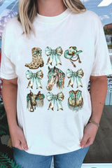 White Horse Bowknot Cowgirl Fashion Print Crewneck Tee Graphic Tees JT's Designer Fashion