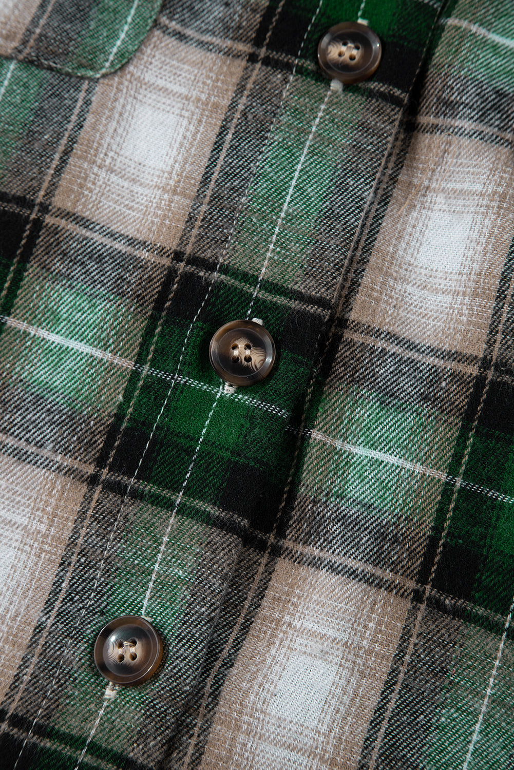 Green Plaid Print Chest Pocket Buttoned Hooded Shacket Plaid Shackets JT's Designer Fashion