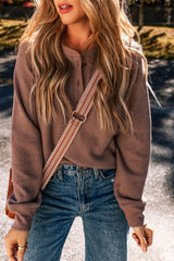 Chestnut Textured Knit Henley Long Sleeve Top Long Sleeve Tops JT's Designer Fashion