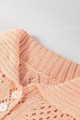 Apricot Pink Hollowed Knit 3/4 Dolman Sleeve Buttoned Collared Sweater Cardigans JT's Designer Fashion