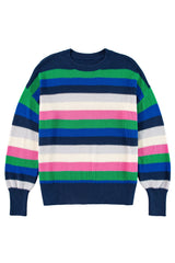 Bright Green Rainbow Striped Crew Neck Drop Shoulder Sweater Sweaters JT's Designer Fashion