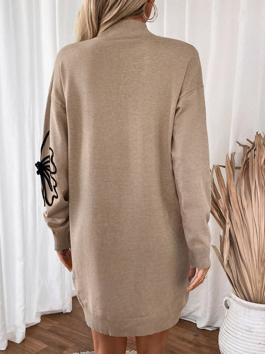 Flower Mock Neck Long Sleeve Sweater Dress Mini Dresses JT's Designer Fashion