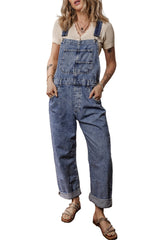 Sail Blue Denim Bib Straight Leg Jumpsuit with Pockets Jumpsuits & Rompers JT's Designer Fashion