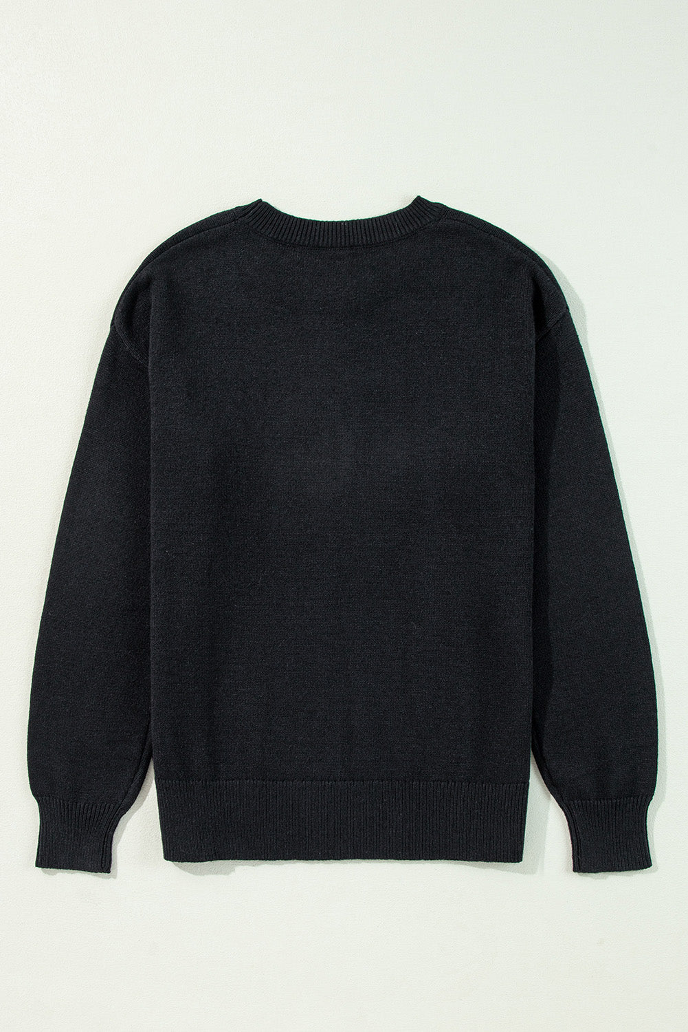 Black Boo Knitted Pattern Ribbed Edge Drop Shoulder Sweater Sweaters JT's Designer Fashion