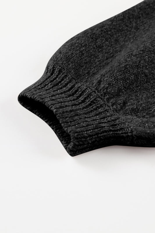 Black Eyelet Pattern Detail V Neck Drop Shoulder Sweater Sweaters JT's Designer Fashion