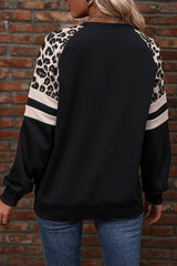 Black Leopard Print Colorblock Raglan Sleeve Sweatshirt Sweatshirts & Hoodies JT's Designer Fashion