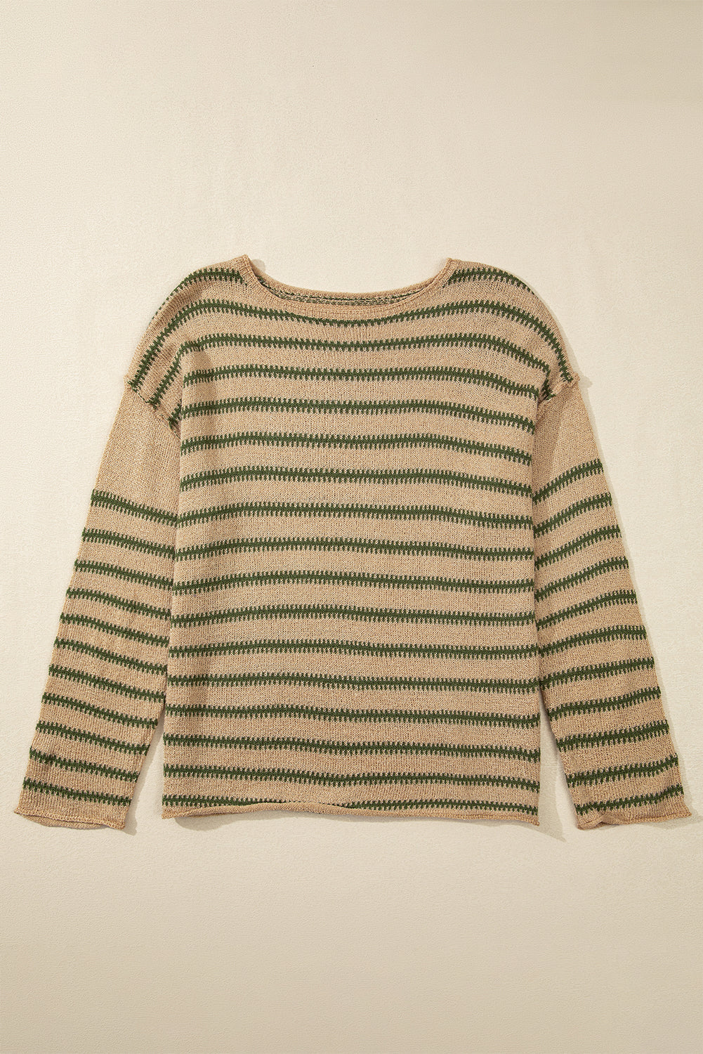 Khaki Stripe Drop Shoulder Casual Sweater Sweaters JT's Designer Fashion