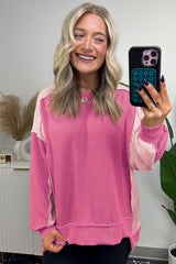 Bonbon Cable Knit Colorblock Exposed Seam Sweatshirt Sweatshirts & Hoodies JT's Designer Fashion