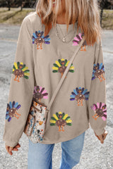 Smoke Gray Turkey Graphic Corded Baggy Sweatshirt Graphic Sweatshirts JT's Designer Fashion