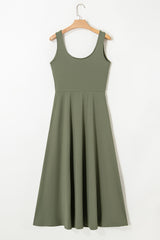 Four Leaf Clover Sleeveless Scoop Neck Flared Split Midi Dress Midi Dresses JT's Designer Fashion