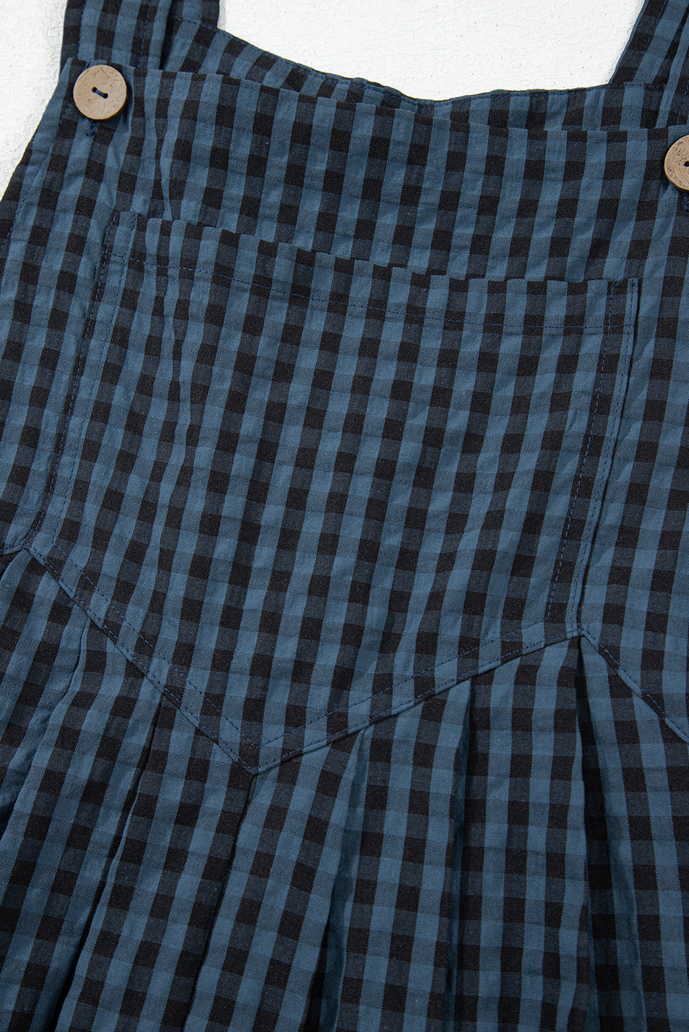 Sail Blue Plaid Print Buttoned Pocketed High Waist Overall Jumpsuits & Rompers JT's Designer Fashion