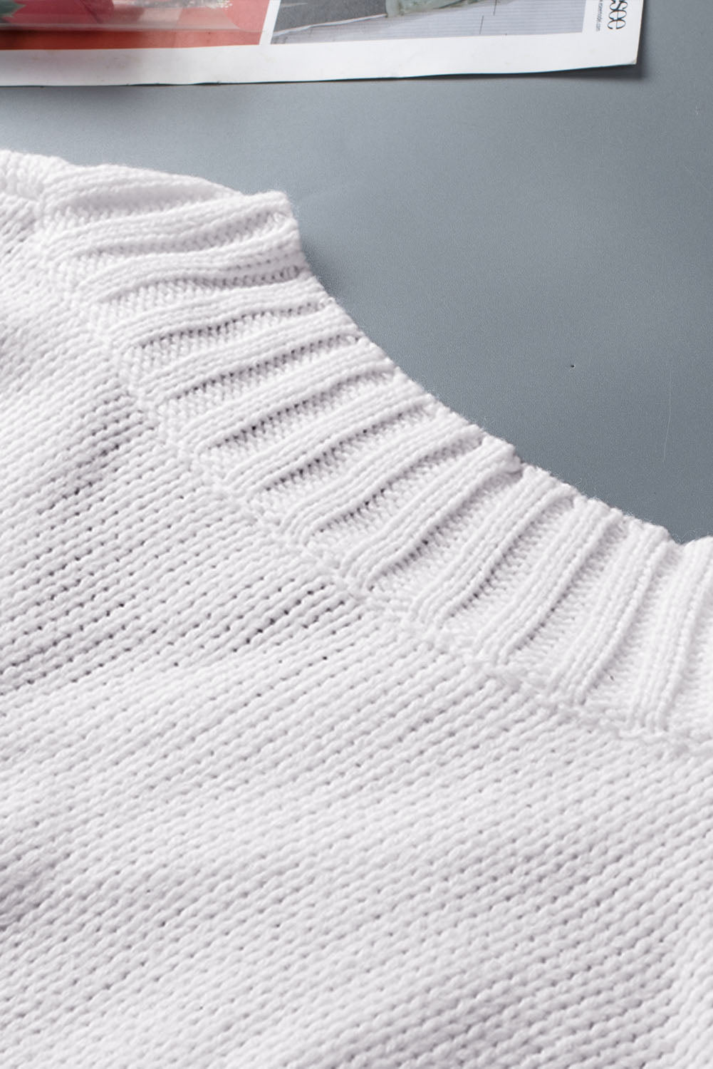 White V neck Drop Shoulder Knitted Sweater Sweaters & Cardigans JT's Designer Fashion