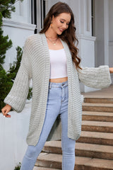 Gray Chunky Oversize Knit Drop Shoulder Puff Sleeve Cardigan Cardigans JT's Designer Fashion