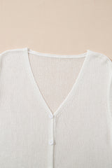 White Lightweight V Neck Button Front Bell Sleeve Cardigan Sweater Cardigans JT's Designer Fashion