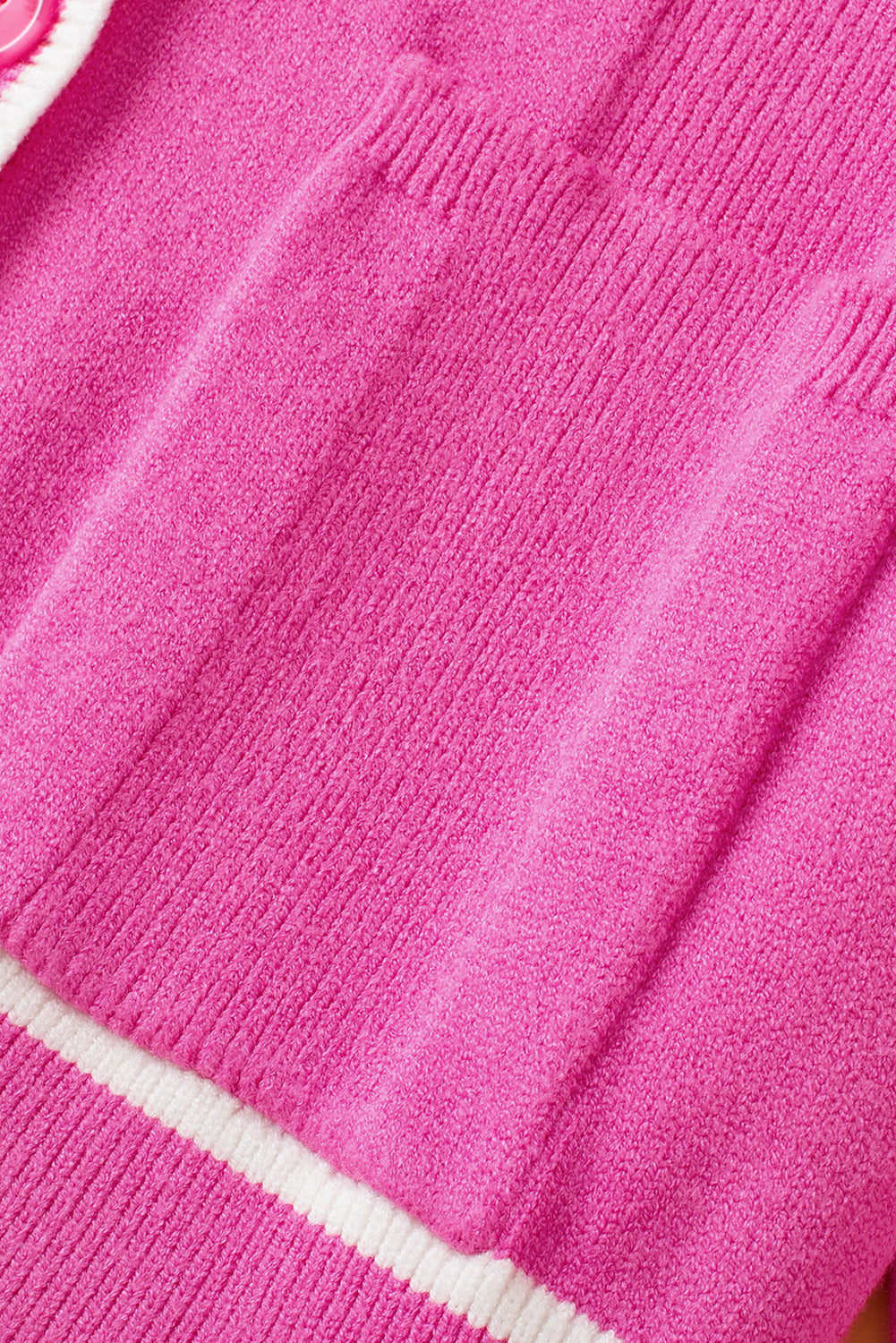Bright Pink Color Contrast Side Pockets Button V Neck Cardigan Cardigans JT's Designer Fashion