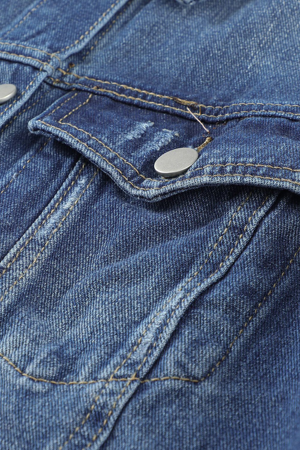 Blue Lapel Distressed Raw Hem Buttons Denim Jacket Denim Jackets JT's Designer Fashion