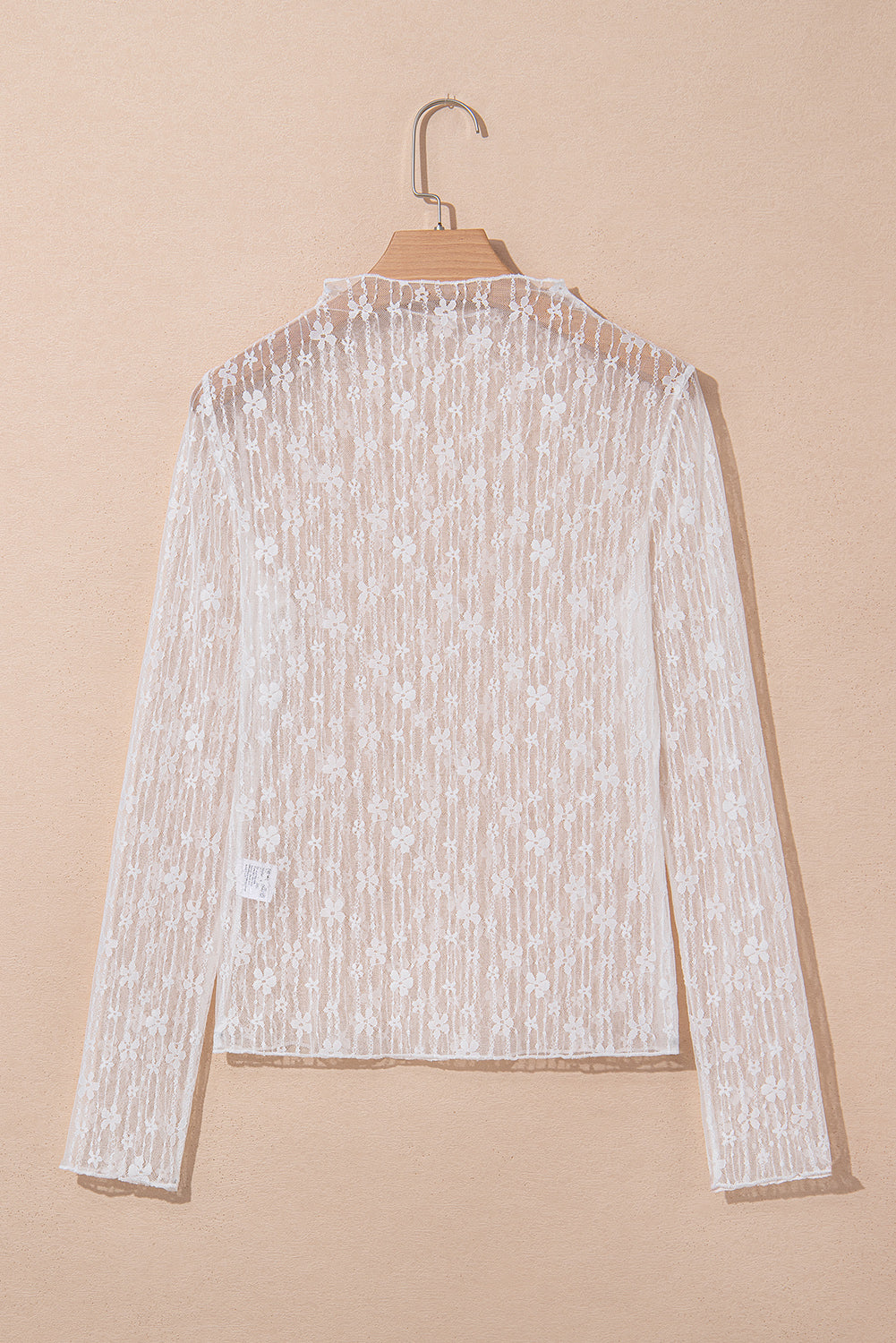 White Sheer Floral Lace Long Sleeve Slim Fit Top Long Sleeve Tops JT's Designer Fashion