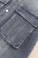 Gray Chest Pockets Drop Shoulder Loose Denim Jacket Denim Jackets JT's Designer Fashion