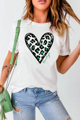 White Lucky Leopard Heart Print St Patricks Day T Shirt Graphic Tees JT's Designer Fashion