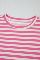 Rose Stripe Crew Neck T Shirt and Drawstring Shorts Set Short Sets JT's Designer Fashion